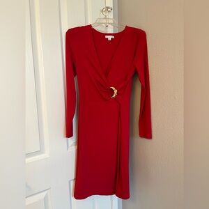 Charter Club Red Color Wraps Dress, beautiful gold buckle around waist.